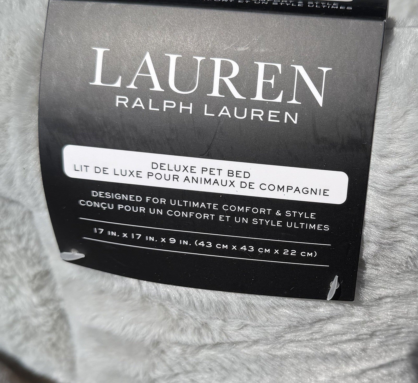Lauren Ralph Lauren Light Grey Faux Fur Cuddler Cup Pet Bed 43x43cm