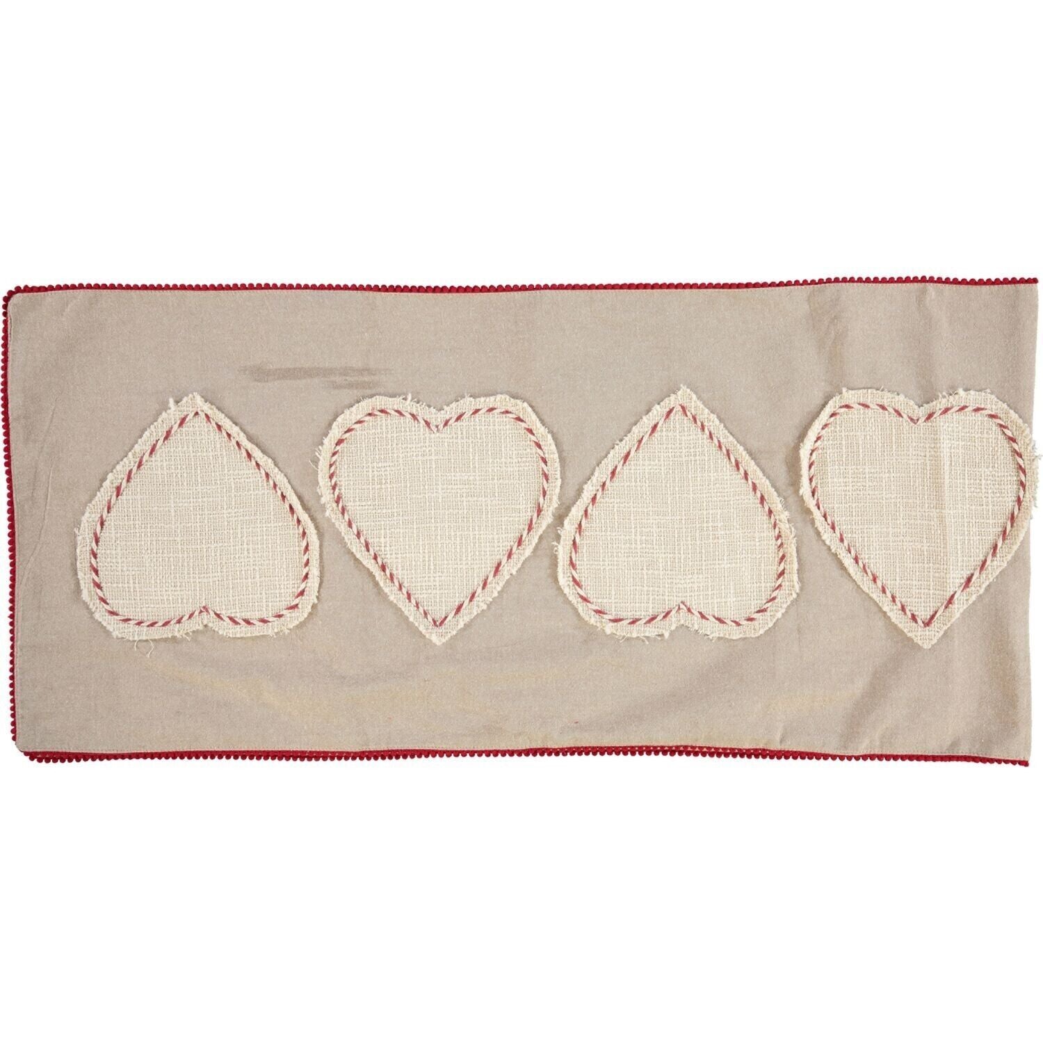 NICOLE MILLER HOME Heart Applique Table Runner, Cotton, Natural/Red, 40x182cm