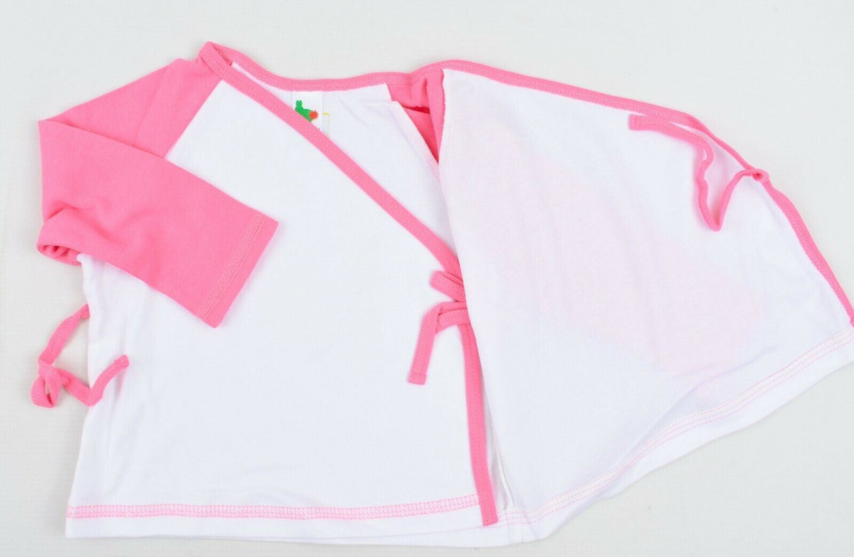 GREEN RABBIT Girls' Wrap Around Top, White/Pink, MADE IN UK, size 2-3 Years