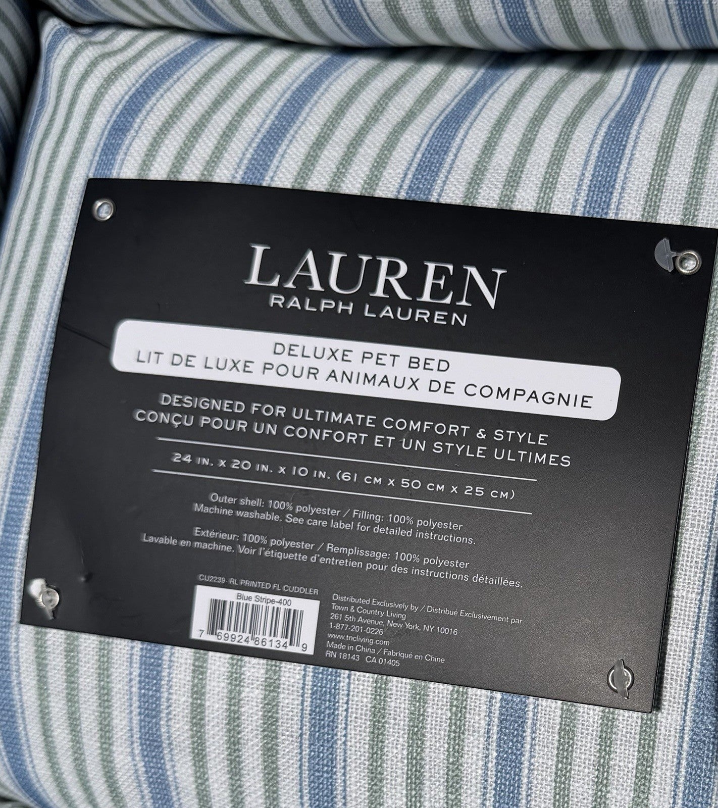 Lauren Ralph Lauren Multicolour Striped Cuddler Pet Bed 61x50cm