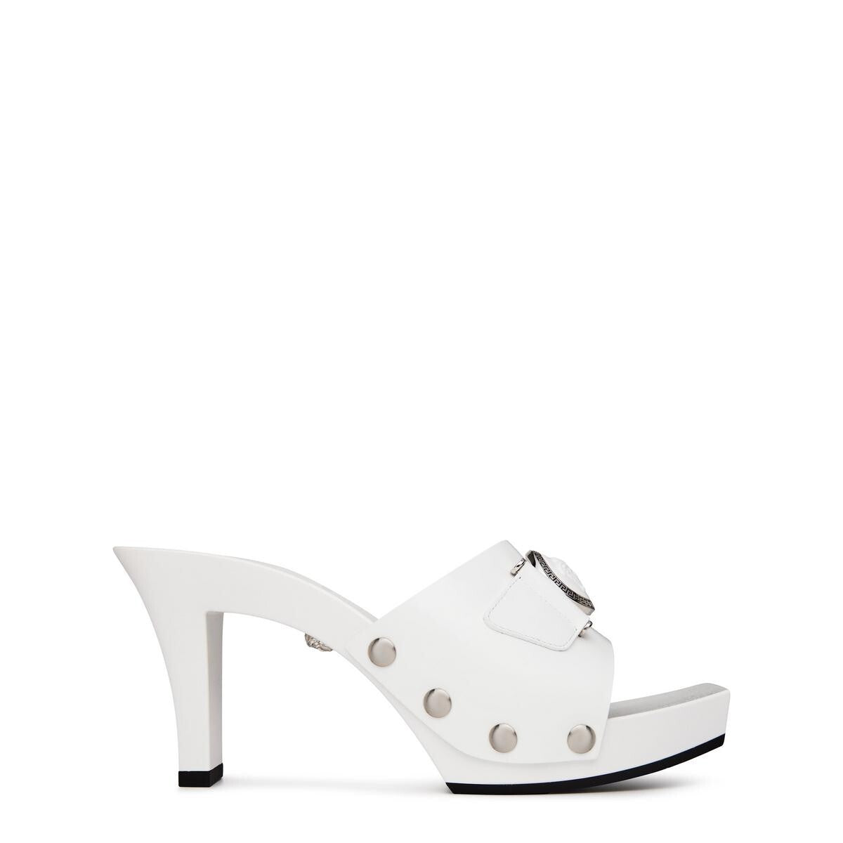Versace Women's White Patent Leather Clog Mules Sandals Shoes UK4  IT 37 New
