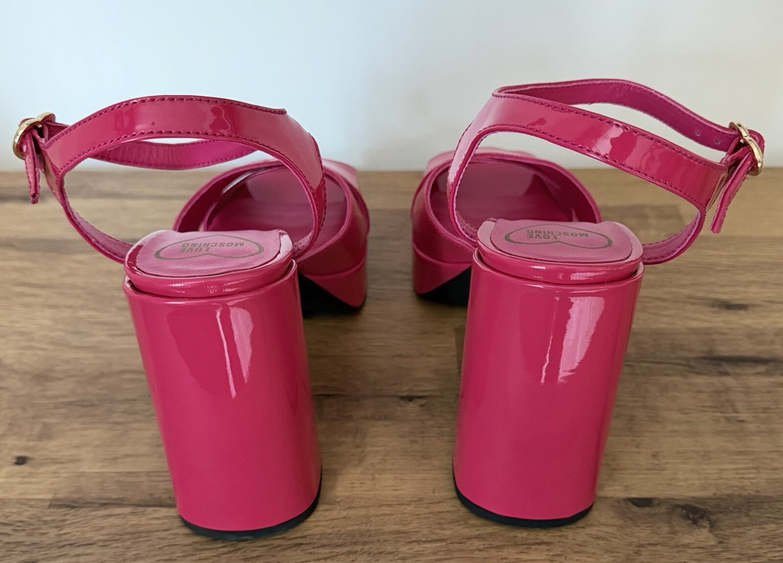 Love Moschino Sandals Block High Heels Pink Fuchsia EU38 UK6  NEW