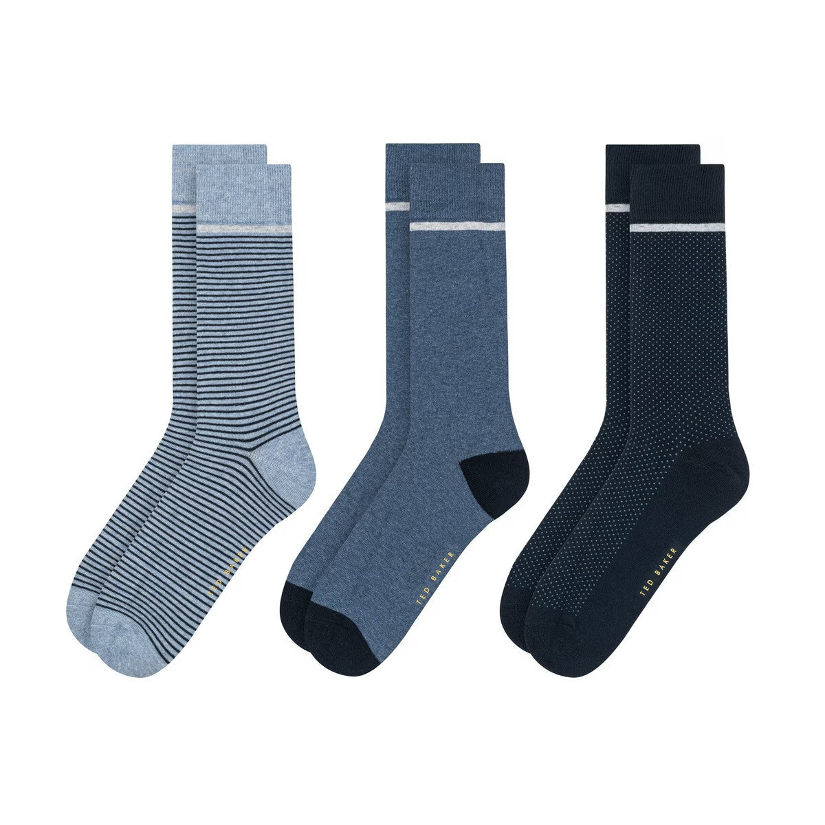 Ted Baker Mens Formal Crew Socks UK 7 - 11 Blue tones Pack of 3 Cotton Blend