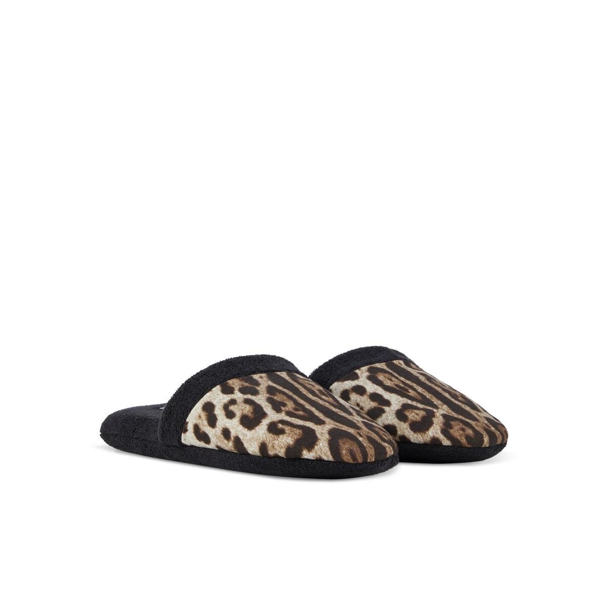 Mens Dolce and Gabbana Casa Leopard Slippers - Black UK Mens Shoe Size  10-12