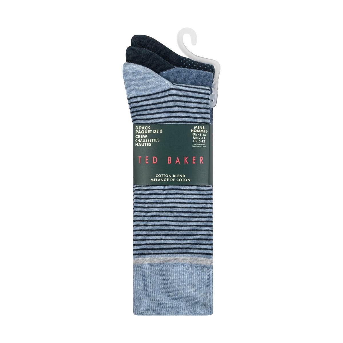 Ted Baker Mens Formal Crew Socks UK 7 - 11 Blue tones Pack of 3 Cotton Blend