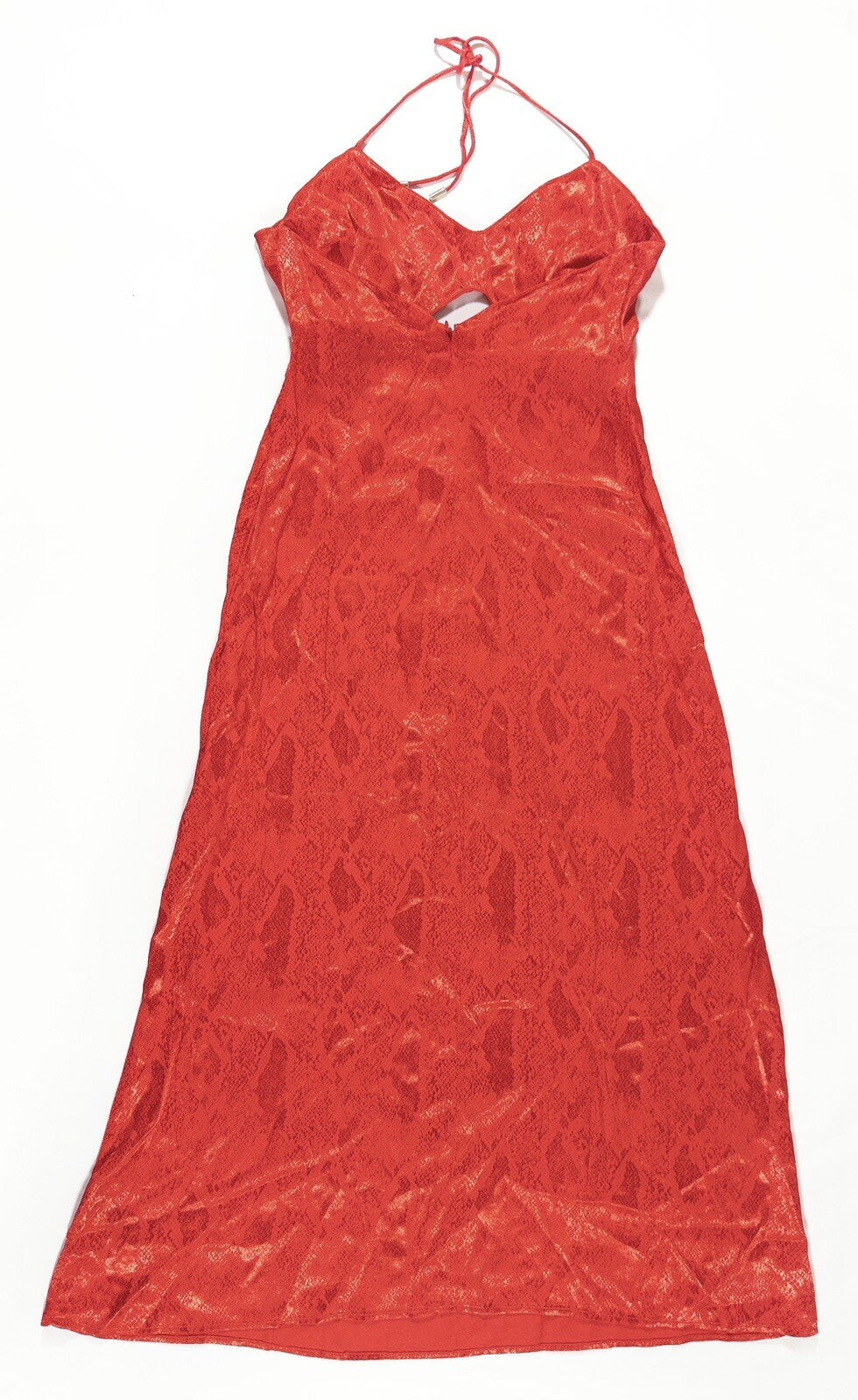 AFRM Women's Red Slip Dress Cutout Halterneck Backless Snakeskin Print Size UK L