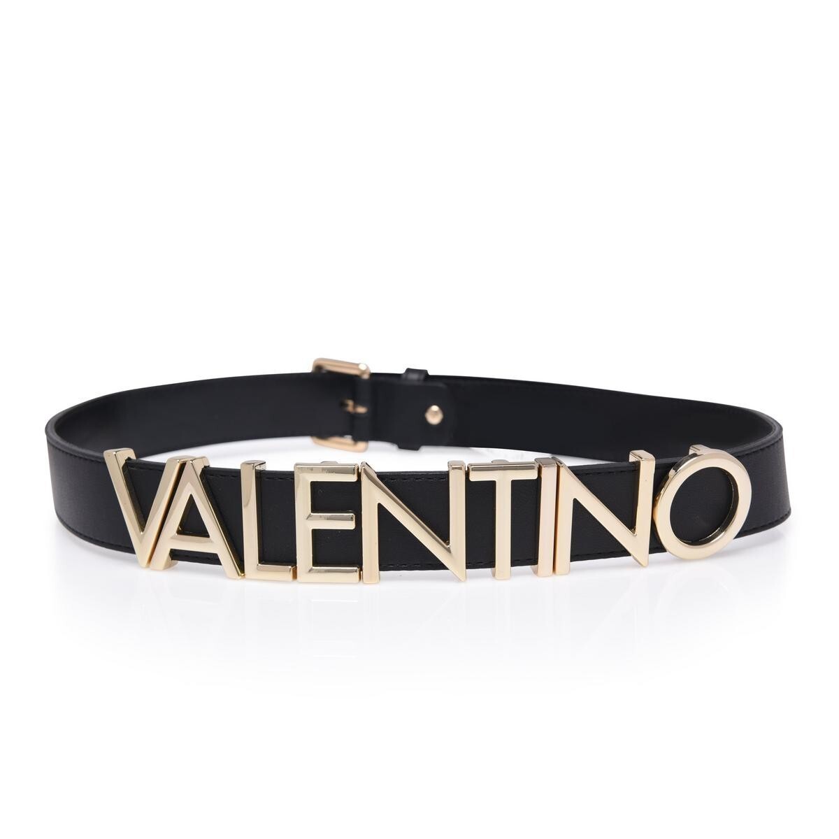 Mario Valentino Black Leather Belt Gold Logo Women’s size 90  (Extra Small)