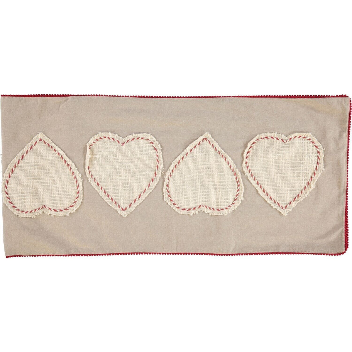 NICOLE MILLER HOME Heart Applique Table Runner, Cotton, Natural/Red, 40x182cm
