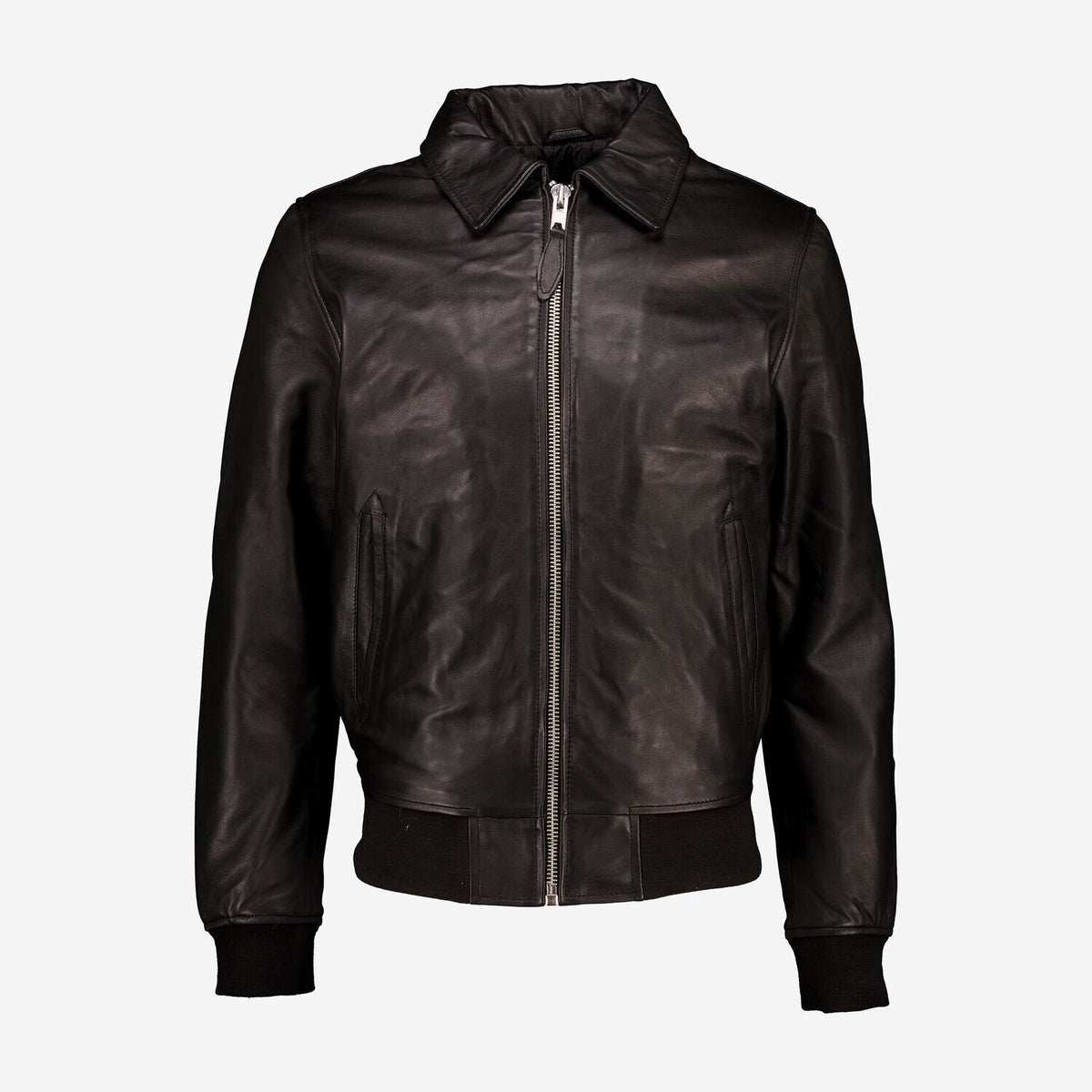 Mens Schott Black Collared Leather Bomber Jacket Size Large  RRP £380.00