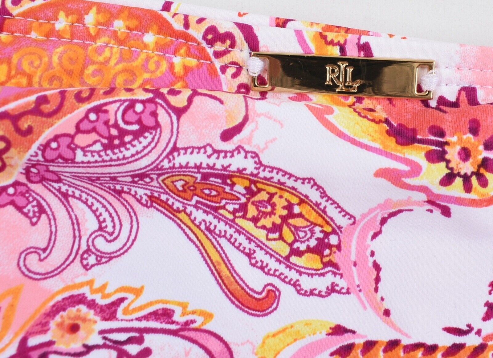 LAUREN RALPH LAUREN Women's Paisley Print Bikini Bottoms, Coral Pink, size UK 20