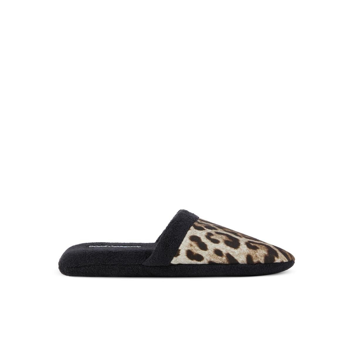 Mens Dolce and Gabbana Casa Leopard Slippers - Black UK Mens Shoe Size  10-12