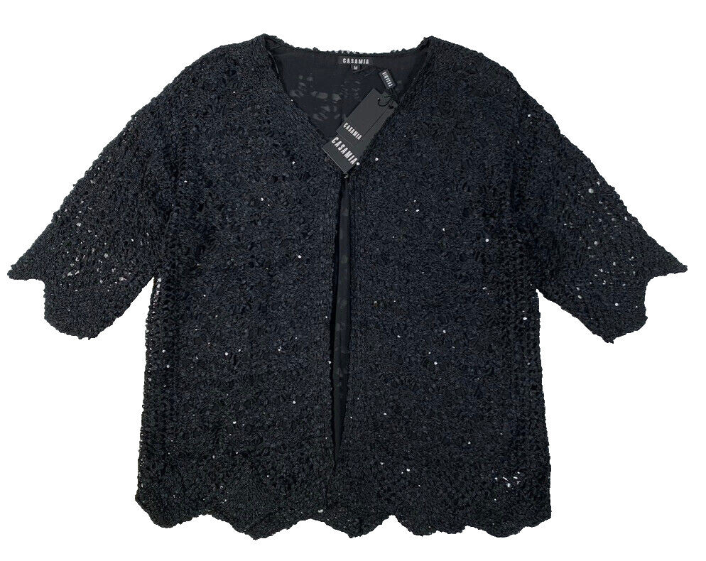 Casamia Women's Black Sequinned Knitted Short Sleeve Top size M