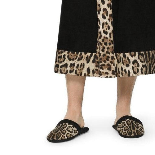 Mens Dolce and Gabbana Casa Leopard Slippers - Black UK Mens Shoe Size  10-12