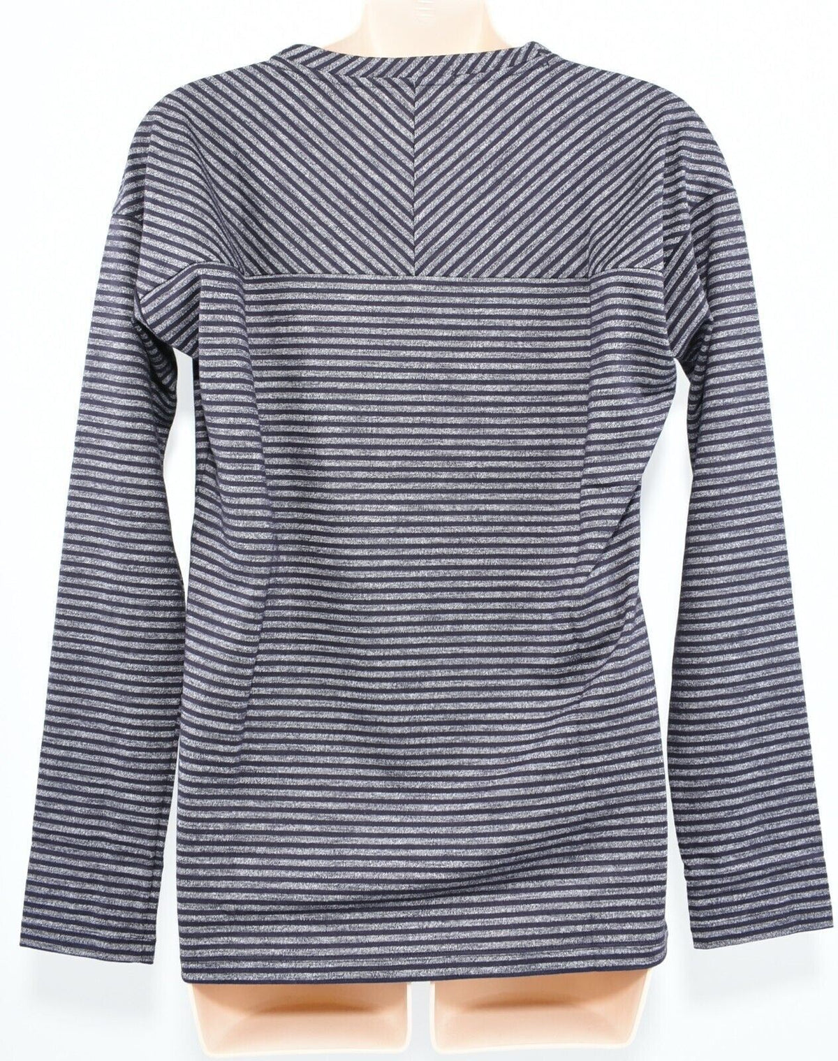 LACOSTE Womens Long Sleeve Striped Top, Navy Blue-Grey Striped, size S