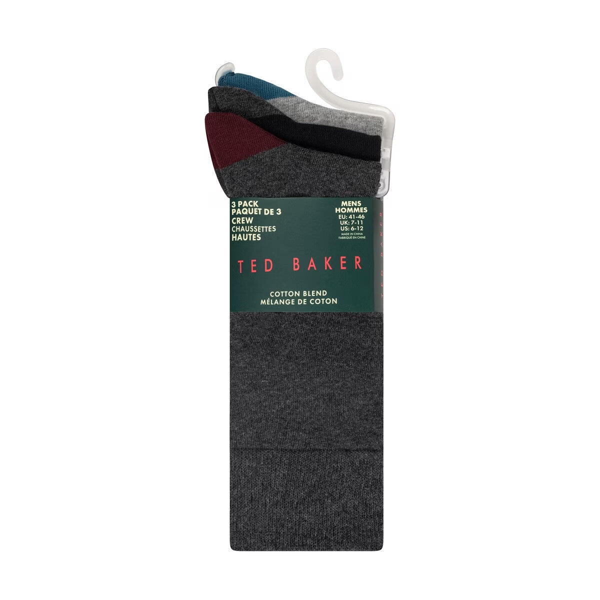 Ted Baker Mens Formal Crew Socks UK 7 - 11 Grey tones Pack of 3 Cotton Blend