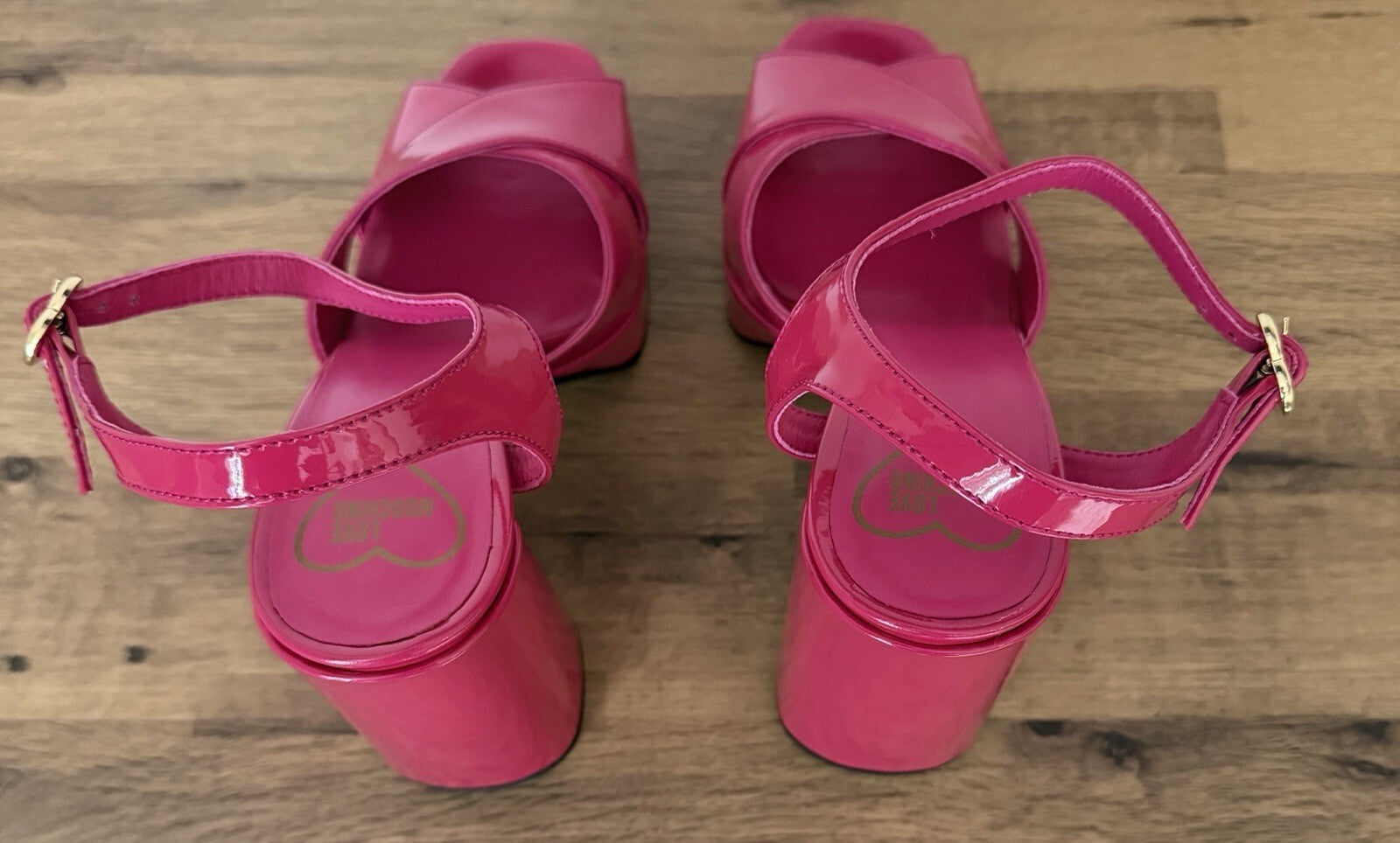 Love Moschino Sandals Block High Heels Pink Fuchsia EU38 UK6  NEW