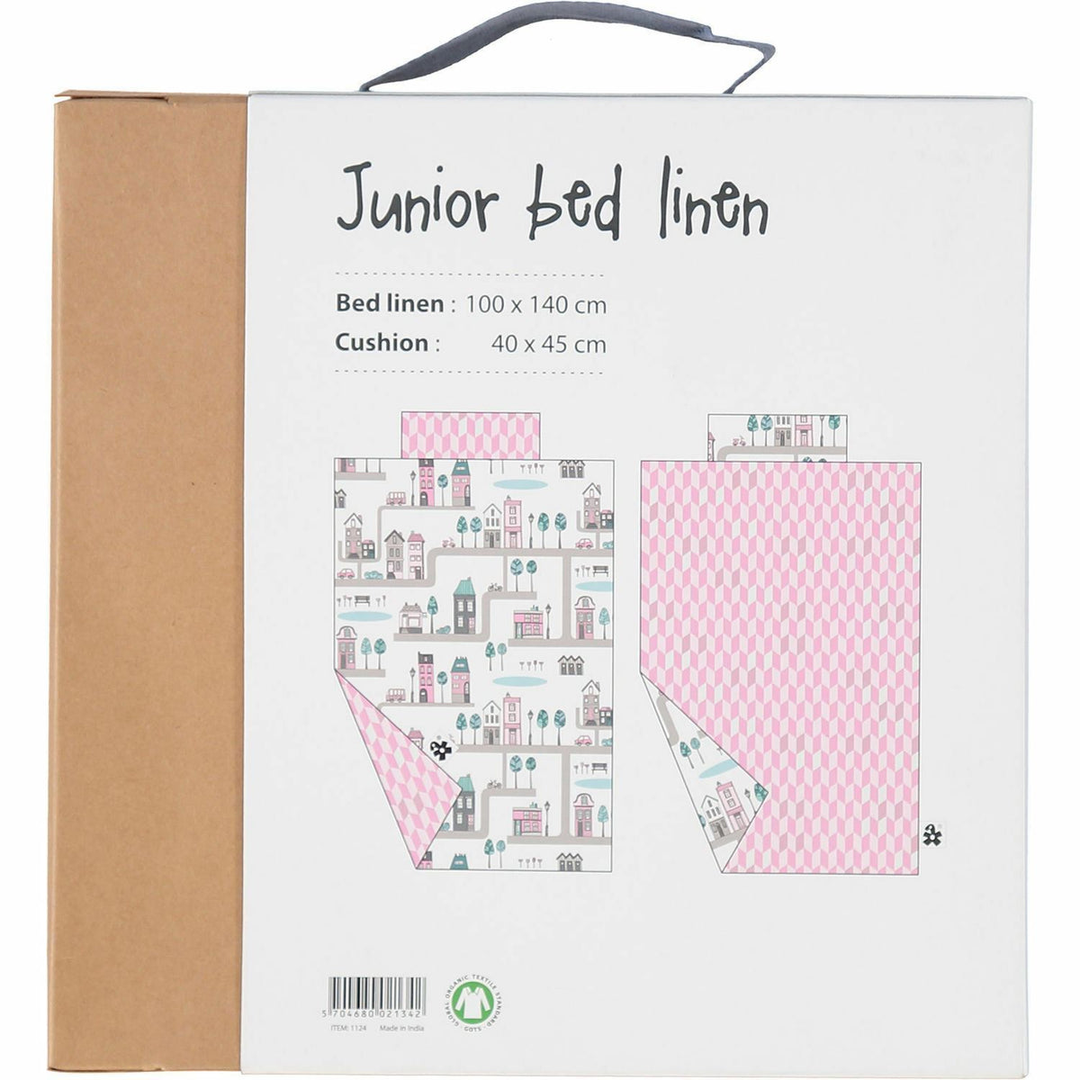 SEBRA Junior Bed Linen 'Village', 100% Organic Duvet & Pillowcase Set, Violet