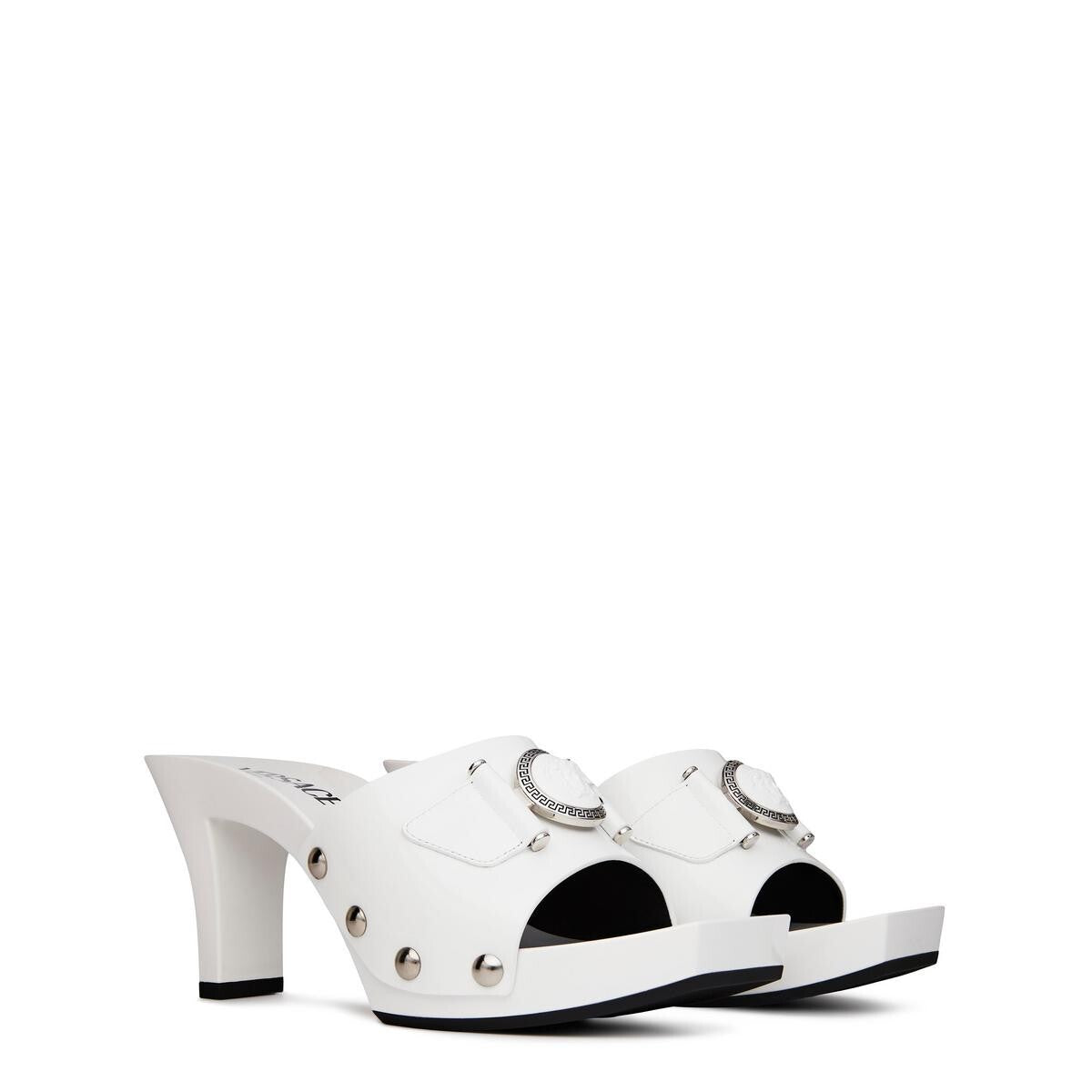 Versace Women's White Patent Leather Clog Mules Sandals Shoes UK4  IT 37 New