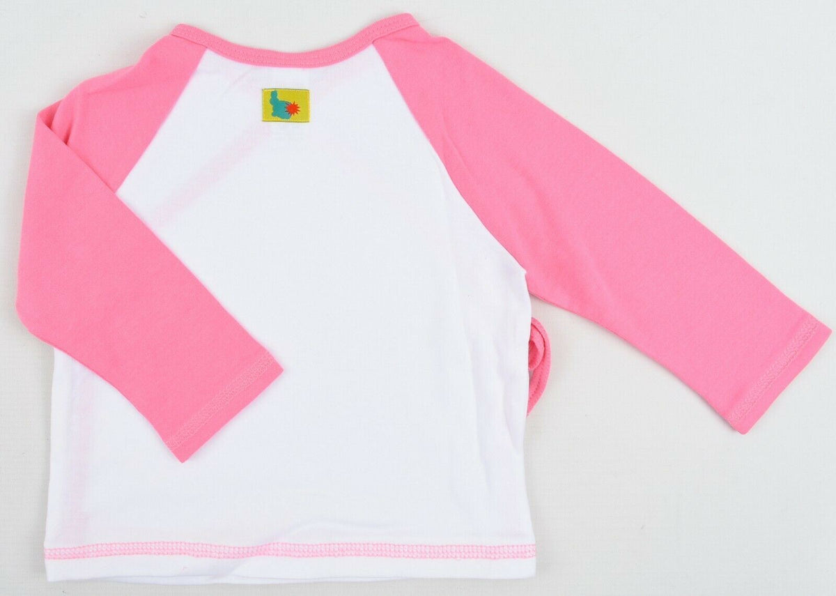 GREEN RABBIT Baby Wrap Around Top, White/Pink, MADE IN UK, size 18-24 months
