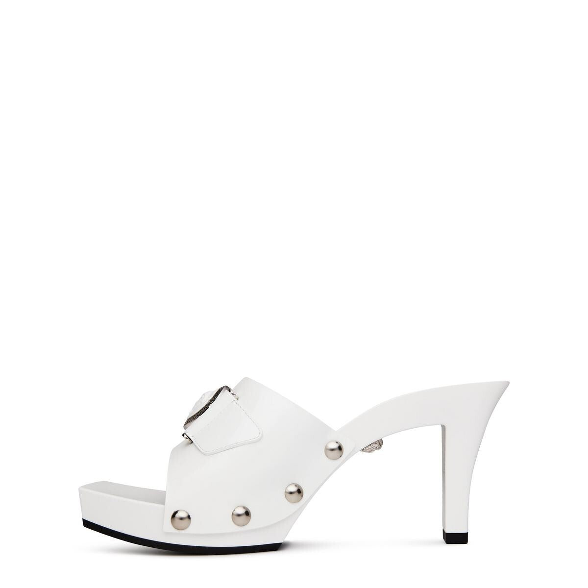 Versace Women's White Patent Leather Clog Mules Sandals Shoes UK4  IT 37 New