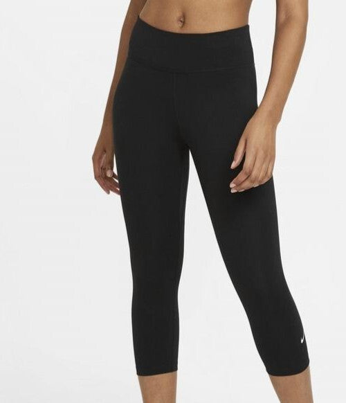 New Nike One Women's Dri -Fit Size XS Tight Mid Rise Capri Leggings Black