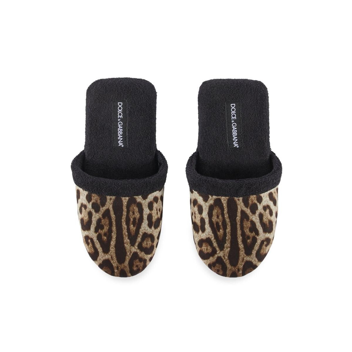 Mens Dolce and Gabbana Casa Leopard Slippers - Black UK Mens Shoe Size  10-12