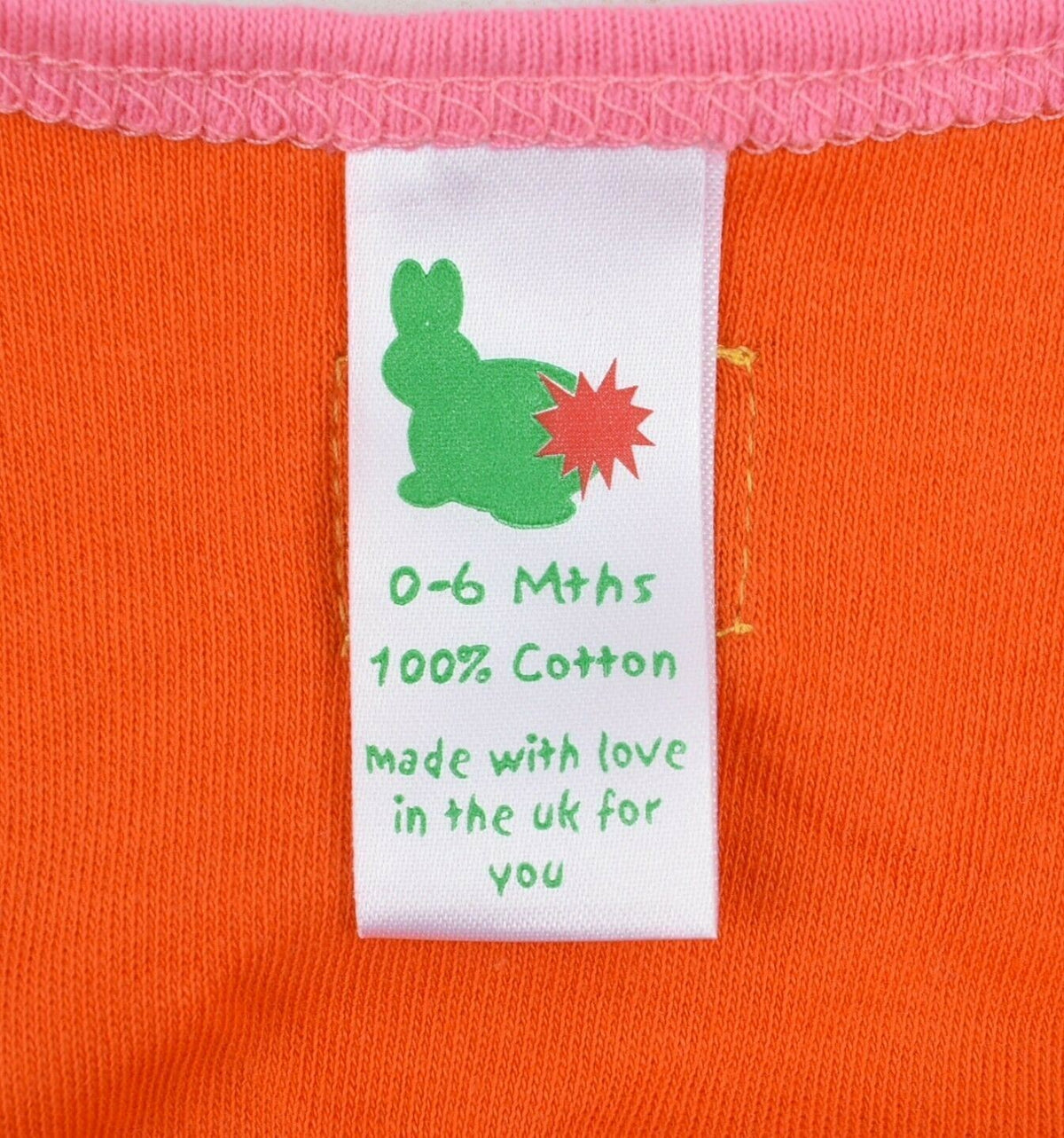GREEN RABBIT Baby Wrap Around Top, Orange/Pink, MADE IN UK, size 0-6 months