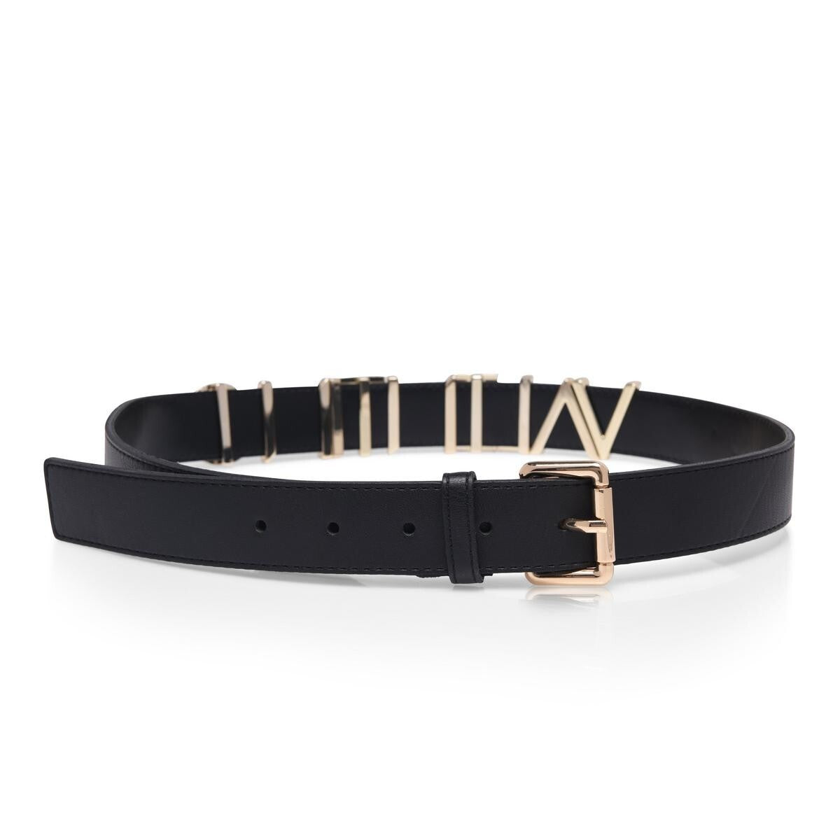 Mario Valentino Black Leather Belt Gold Logo Women’s size 90  (Extra Small)