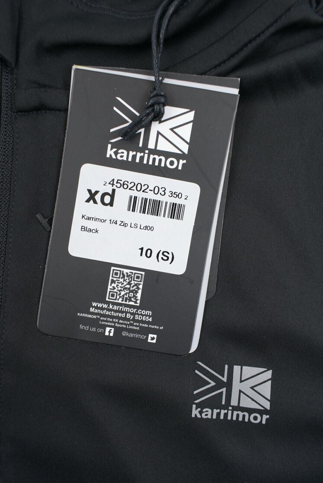 KARRIMOR Womens 1/4 Zip Long Sleeve Running Top, Black, size S /UK 10