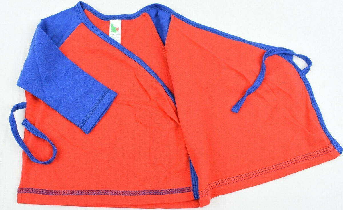 GREEN RABBIT Baby Wrap Around Top, Red/Blue, MADE IN UK, size 12-18 months