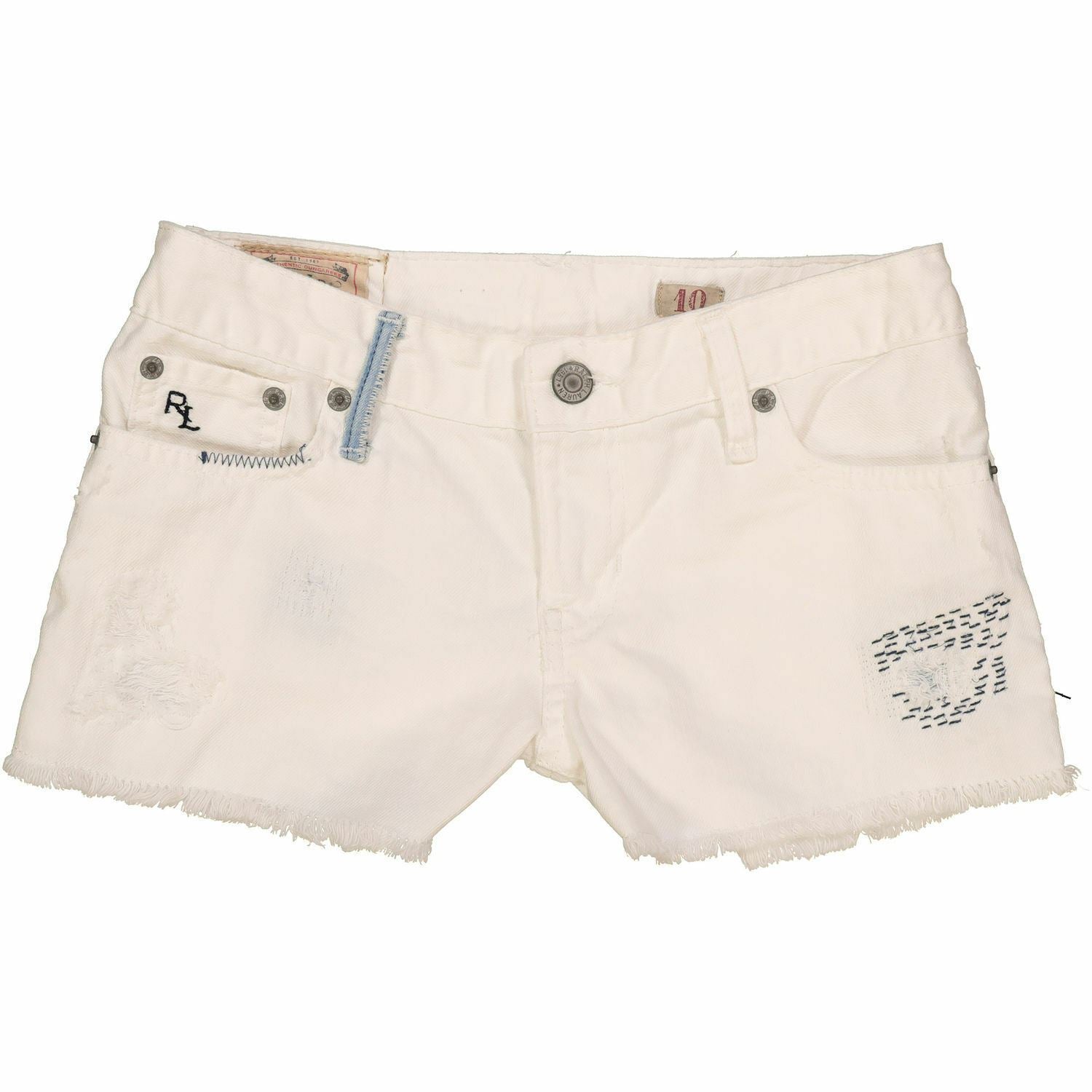 POLO RALPH LAUREN Bethann Kids Girls Washed White Denim Shorts - 8 10 years
