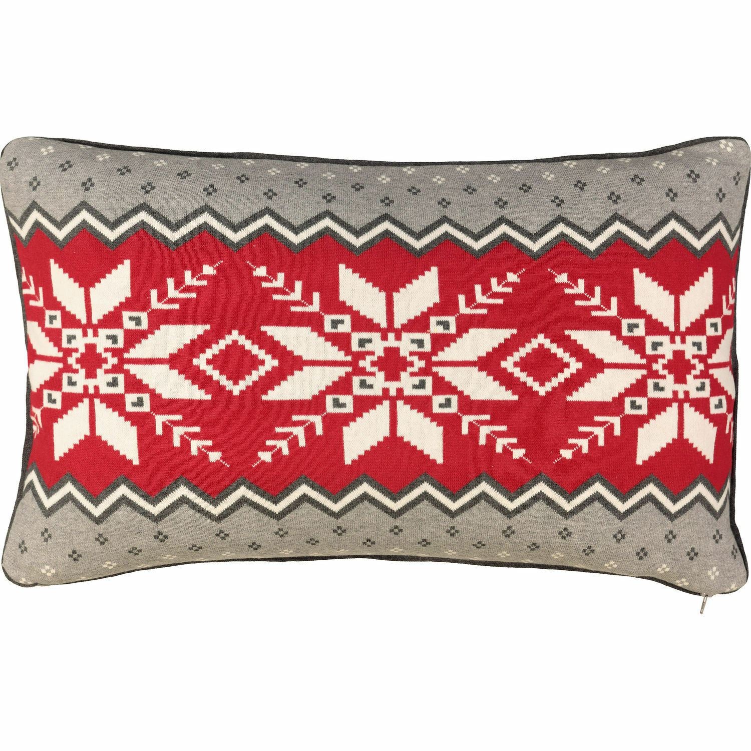 AMELIE HOME Red & Grey Festive Snowflake Feather Knitted Cushion 40x60cm