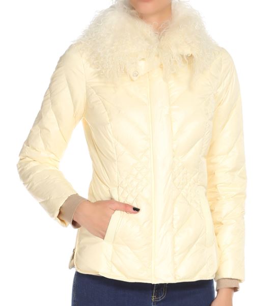 TRUSSARDI Women's Cream Quilted Faux Fur Collar Jacket, UK 6 UK 8