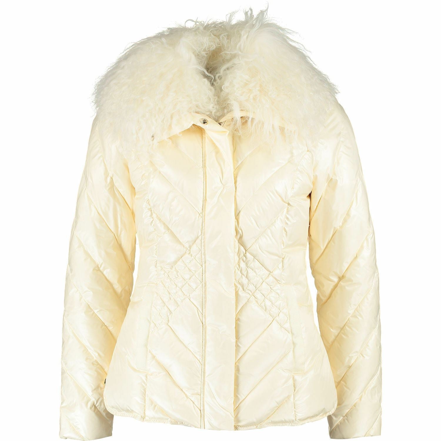 TRUSSARDI Women's Cream Quilted Faux Fur Collar Jacket, UK 6 UK 8