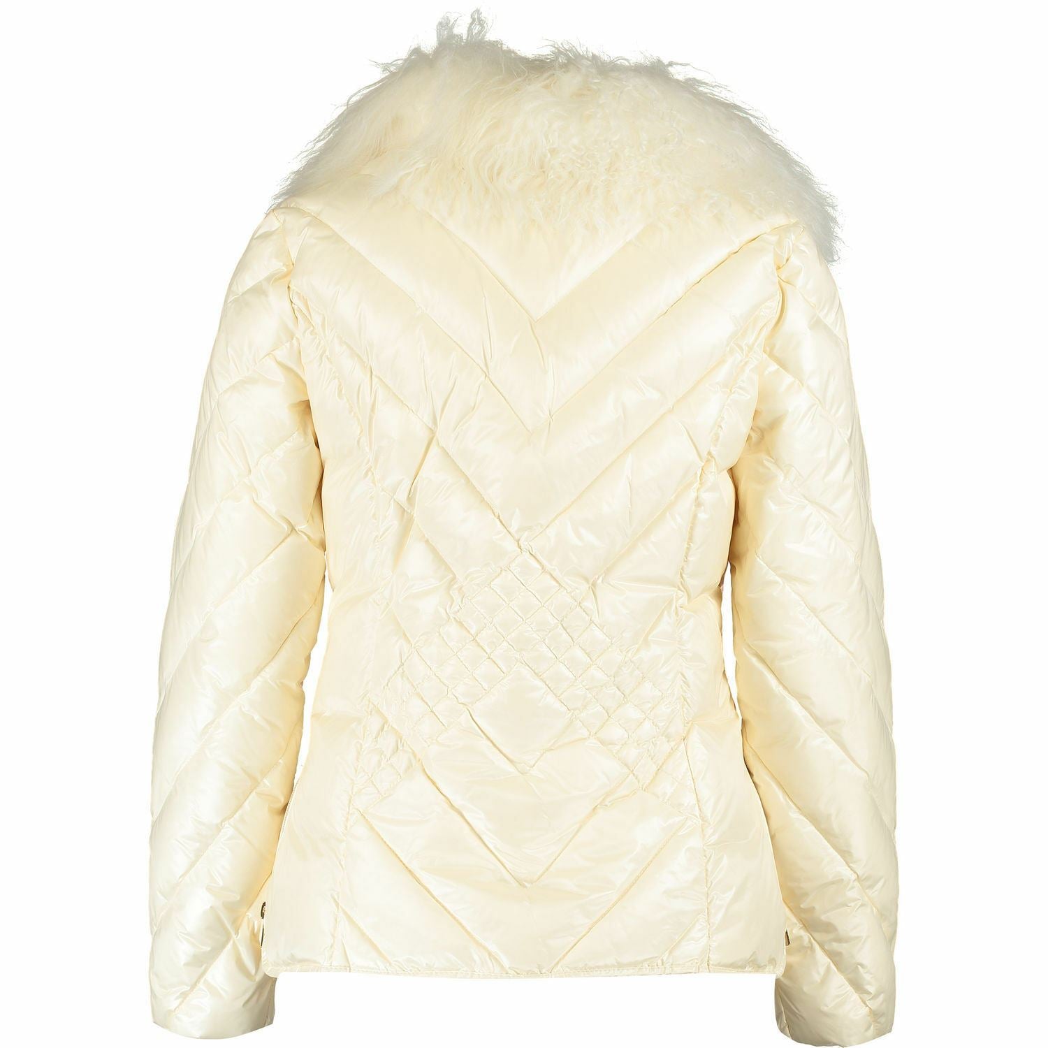 TRUSSARDI Women's Cream Quilted Faux Fur Collar Jacket, UK 6 UK 8