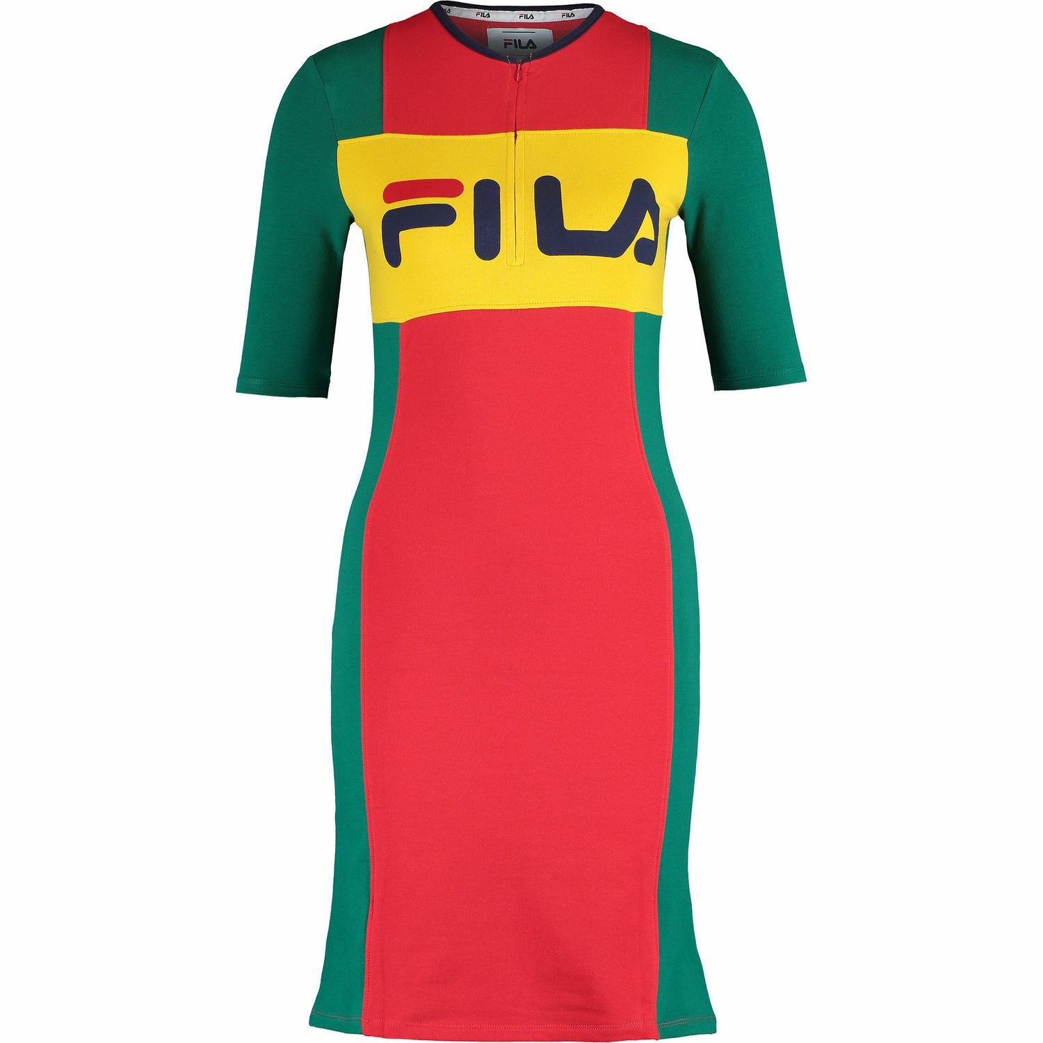 FILA Women's KIKI Bodycon Dress, Green / Yellow / Red, size XS or size Small