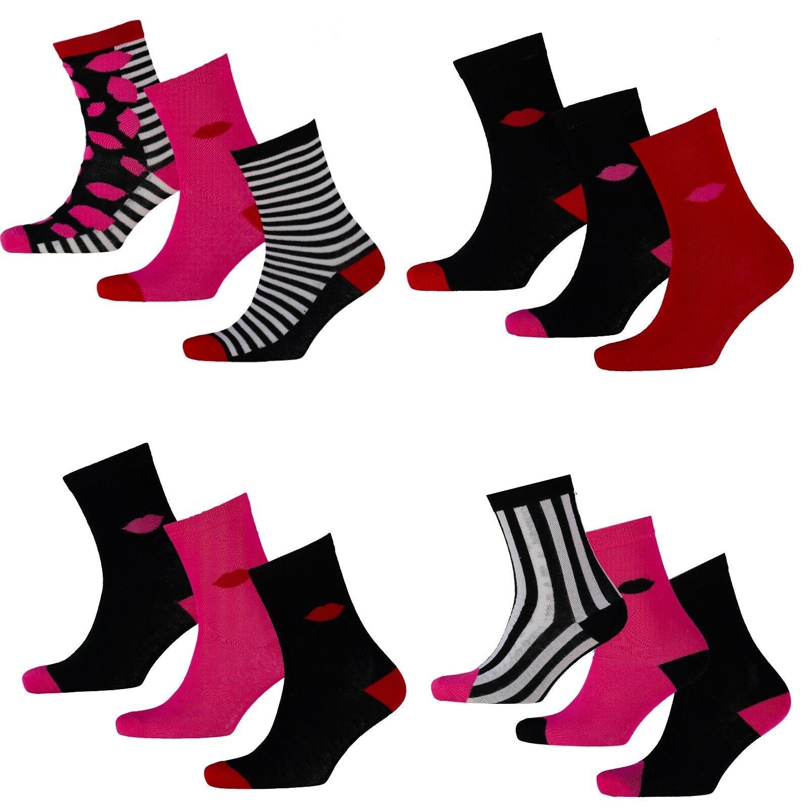 LULU GUINNESS WOMENS SOCKS 3-Pack size UK 4-8, Various designs