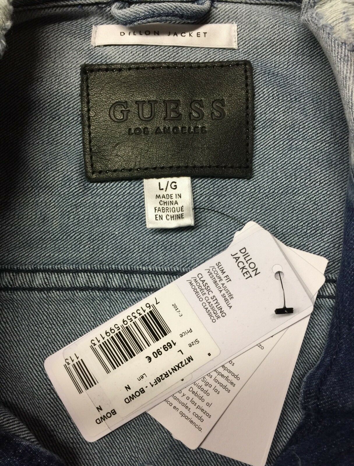 GUESS Men's DILLON Blue Distressed Denim jacket, size Large