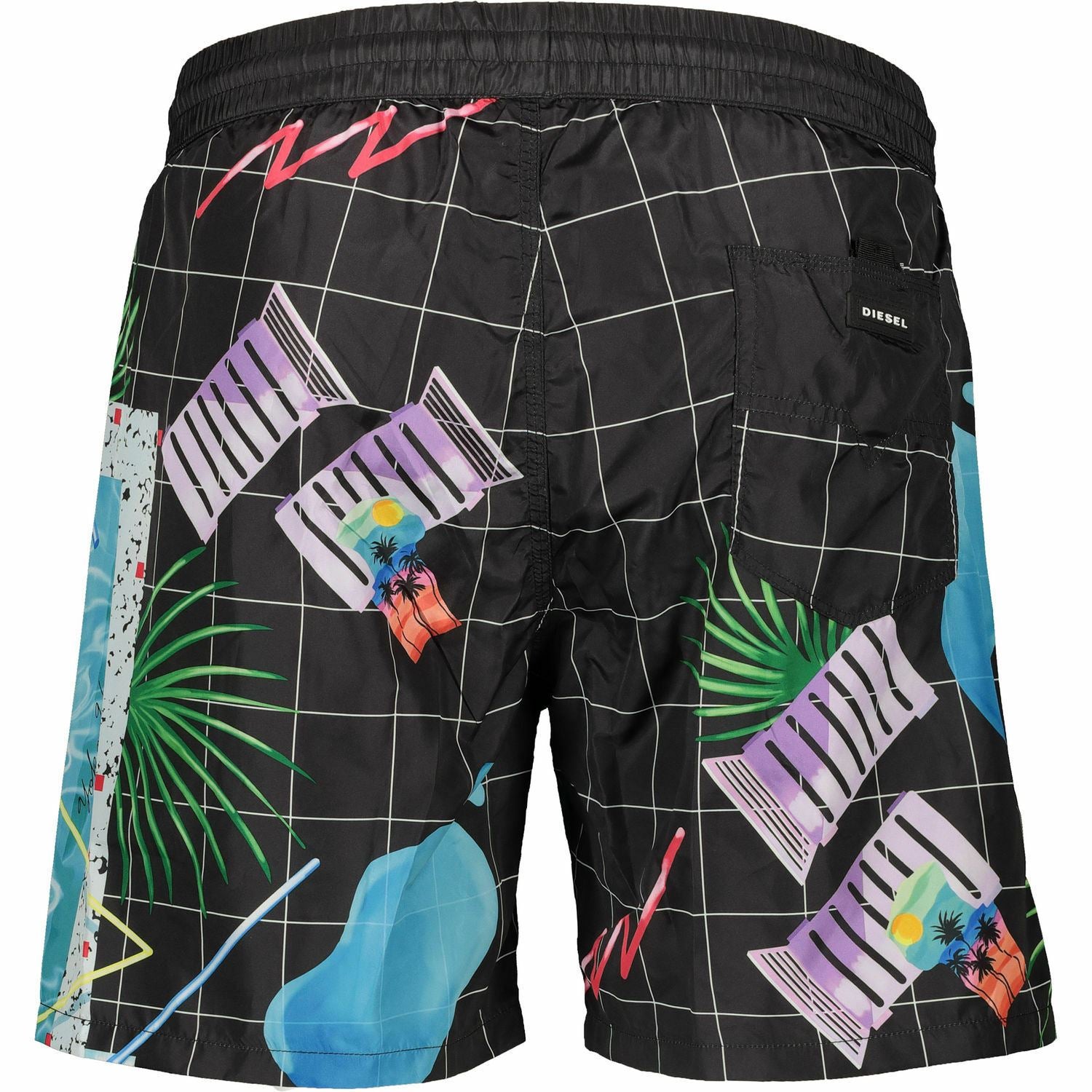 DIESEL Men's Black/Blue Retro Print Swim Shorts Size S Size M Size L Size XL