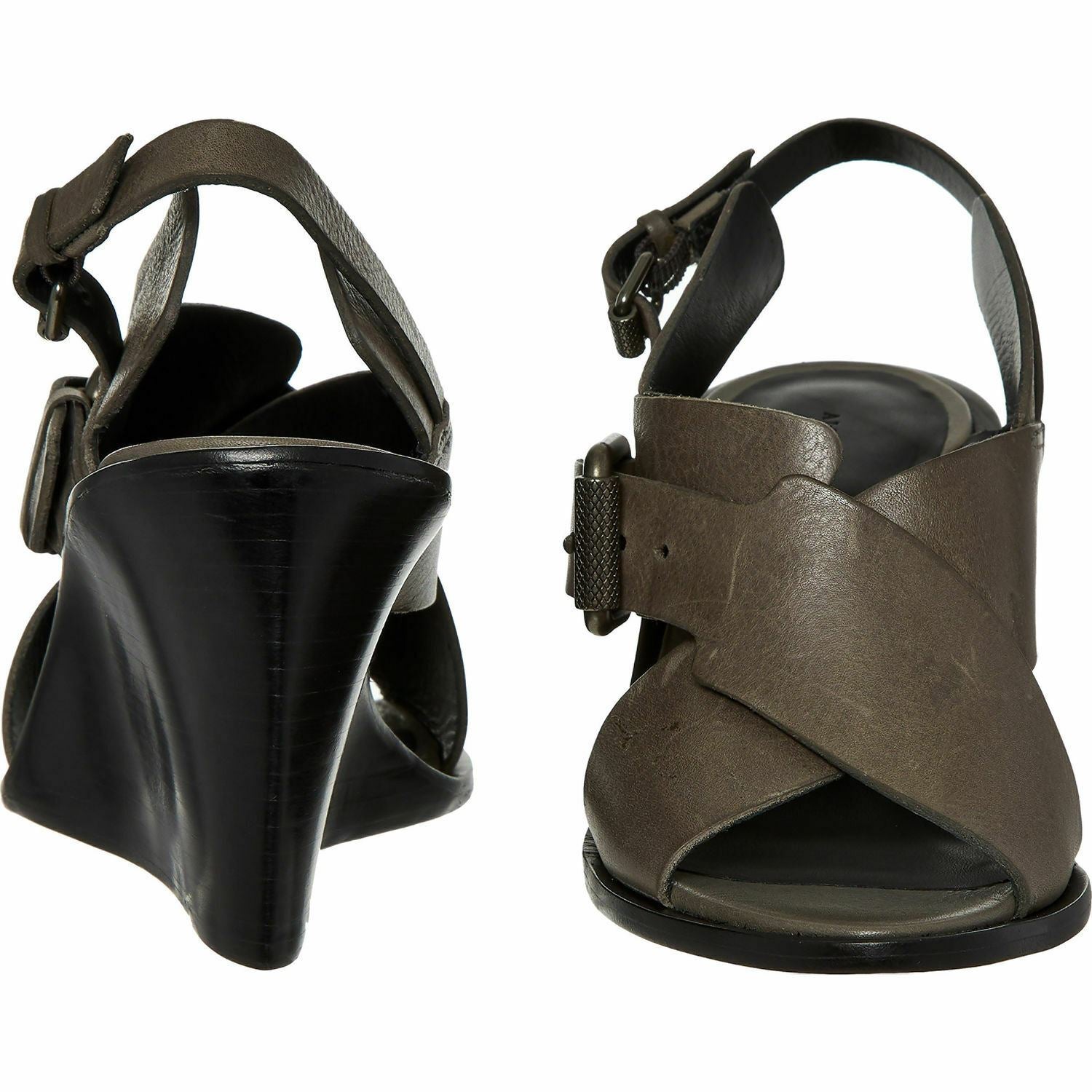 ALLSAINTS Women's Elin Dark Grey Strappy Wedged Sandals UK 5 UK 6