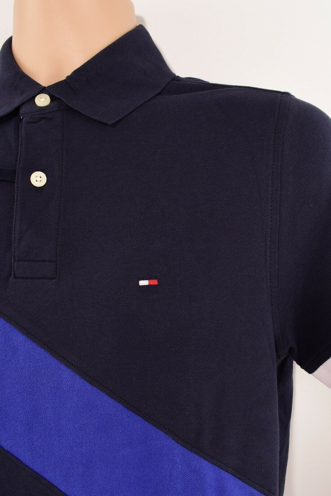 TOMMY HILFIGER Men's TH FLEX Slim Fit Polo Shirt, Navy Blue, size XS /size M
