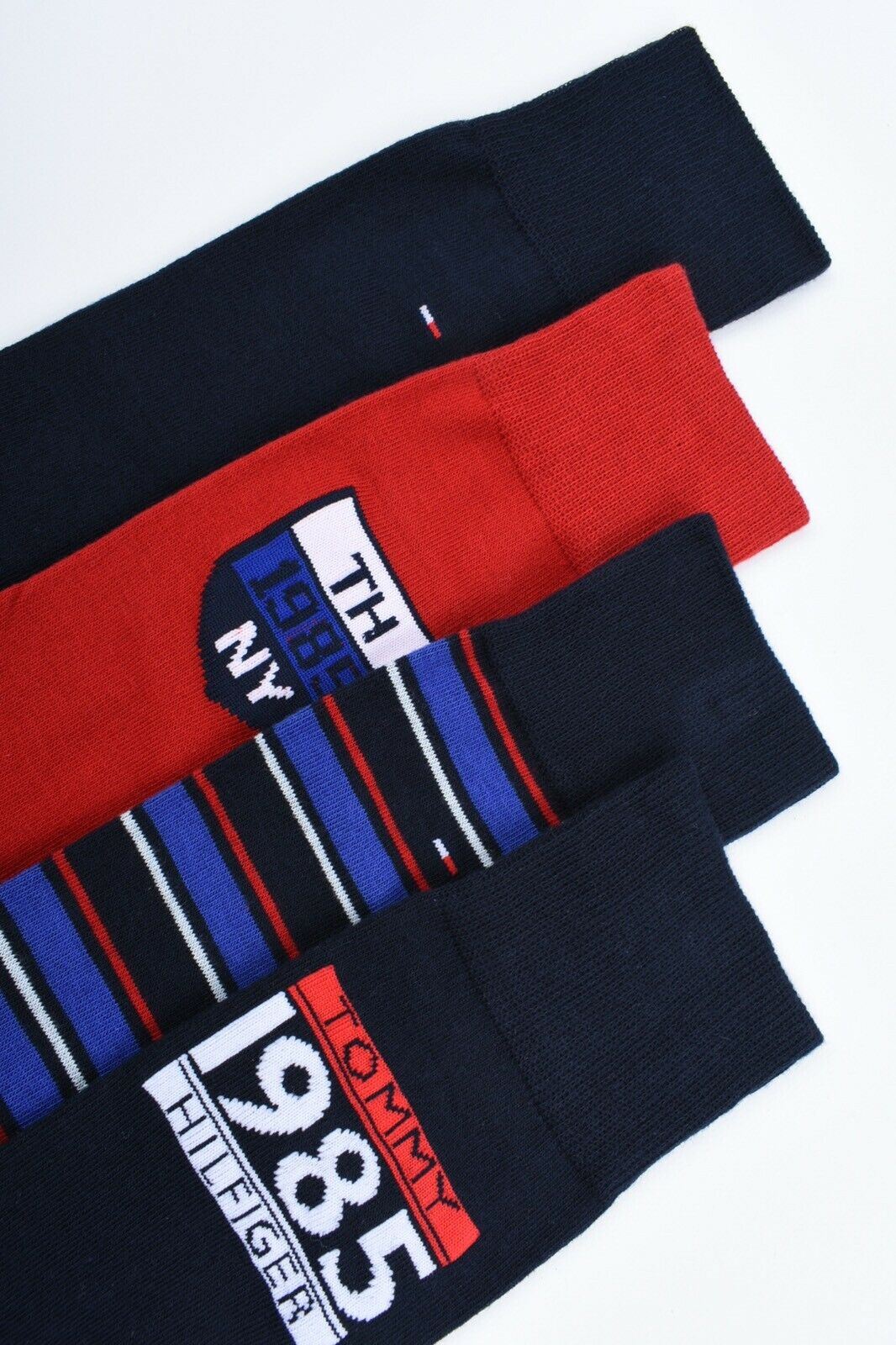 TOMMY HILFIGER Men's 4-pack High Dress Socks, Navy/Red/Striped, UK 6.5-11