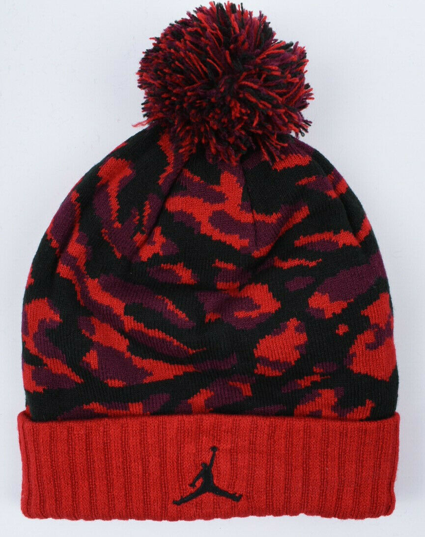 NIKE AIR JORDAN Boys' Kids' Warm Knitted Pom Pom Hat, Red, One size Youth