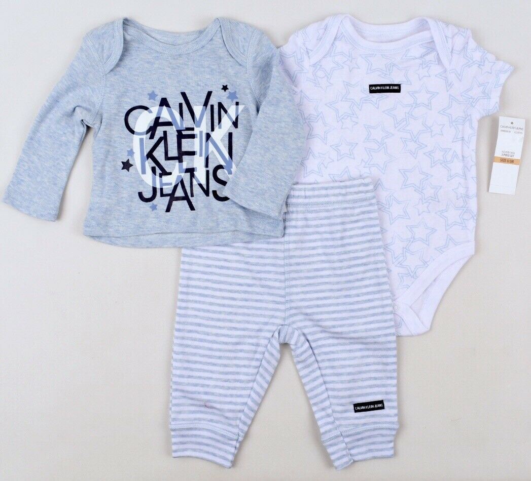 CALVIN KLEIN Baby Boys 3pc Outfit Set Babygrow, Top & Joggers 12 m /18 months