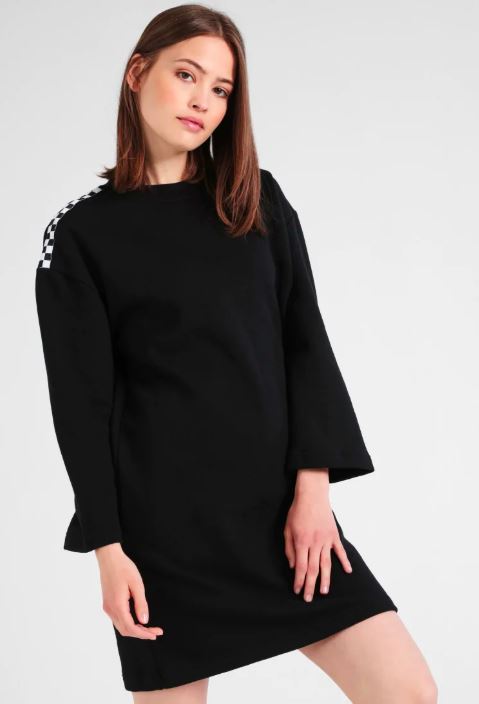 VANS Women's Black Sweatshirt Dress, Shoulder Tape, Black, size XS