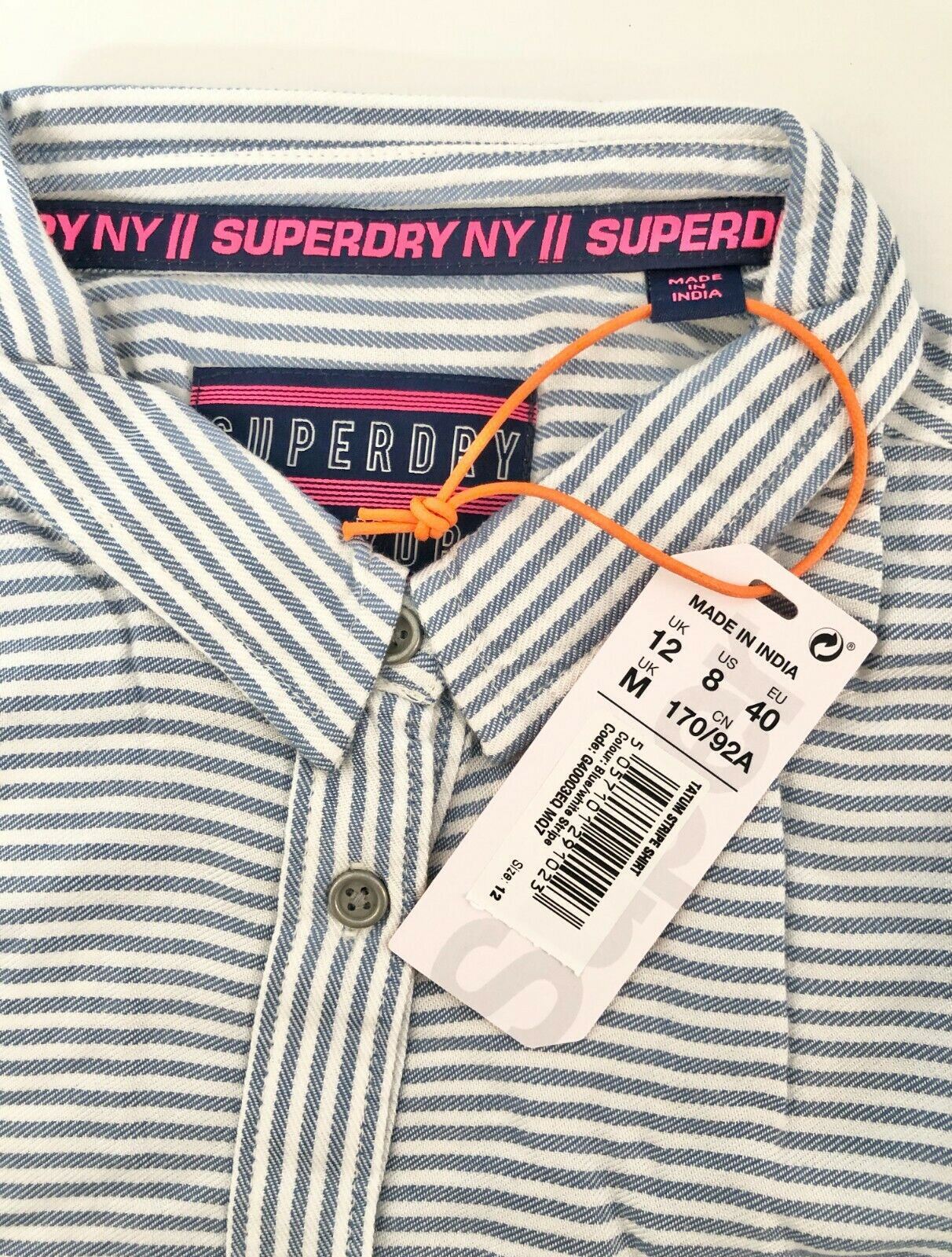 Superdry Women's TATUM Blue Striped Shirt, size M / UK 12