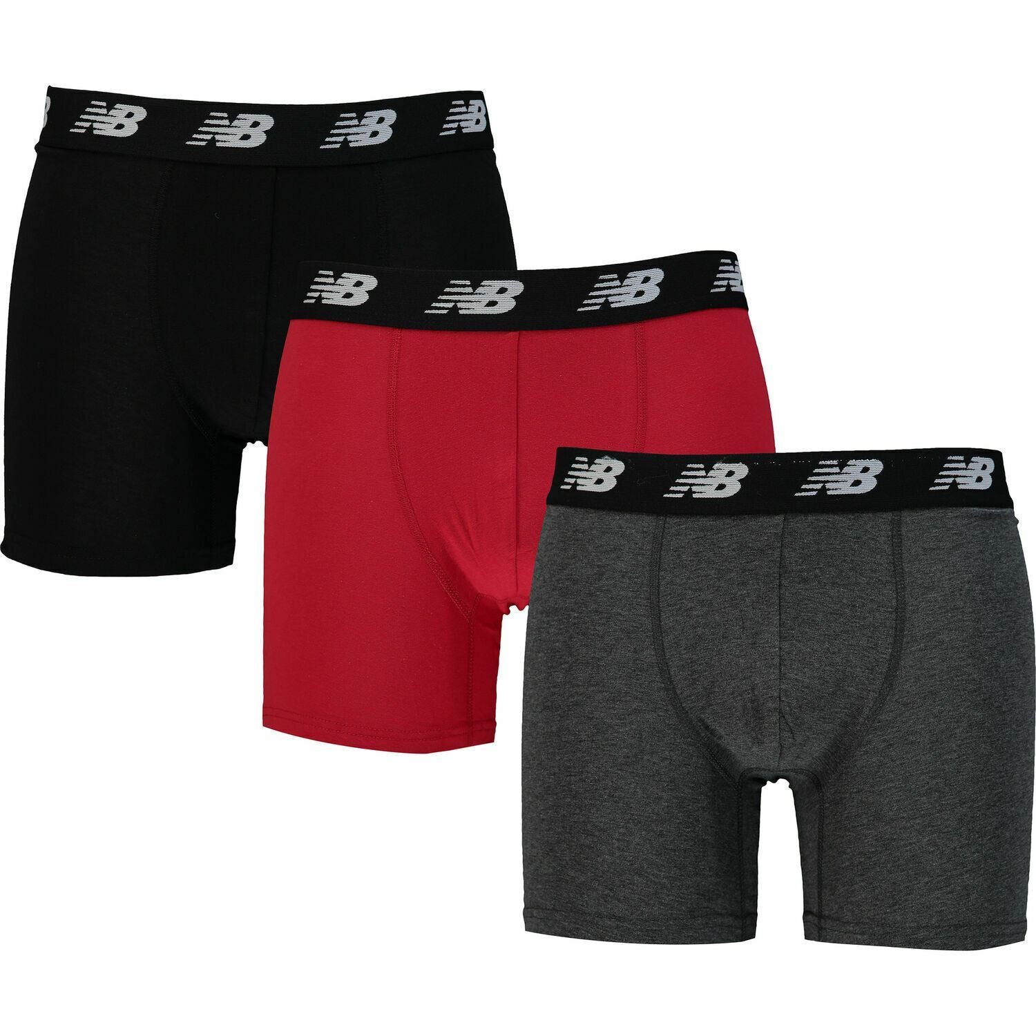 New Balance Mens 3-Pk Cotton Performance Boxers, Red/Grey/Black size S (28"-30")