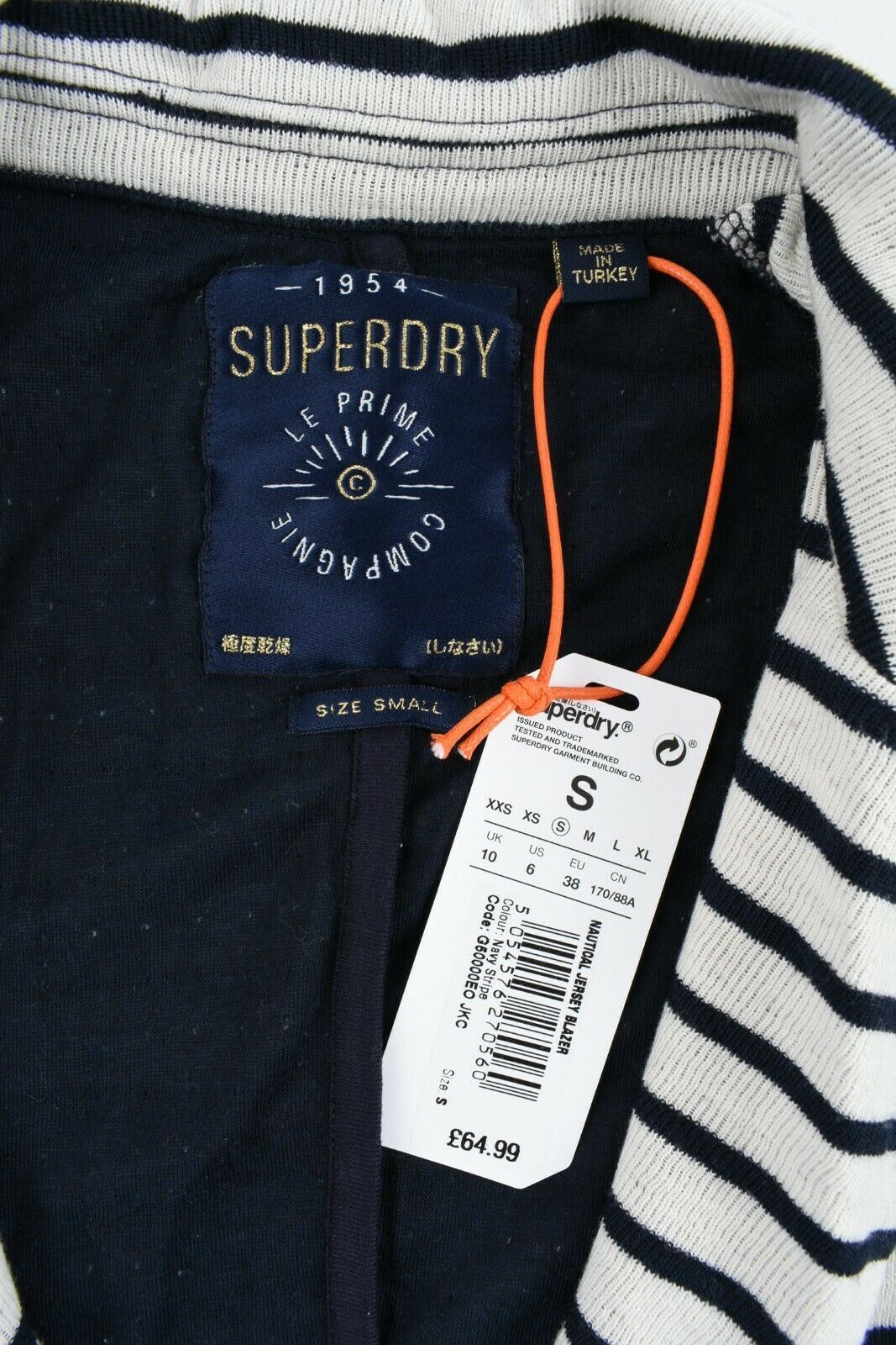 SUPERDRY Women's Nautical Jersey Blazer Jacket, Cream/Navy Blue, size S / UK 10