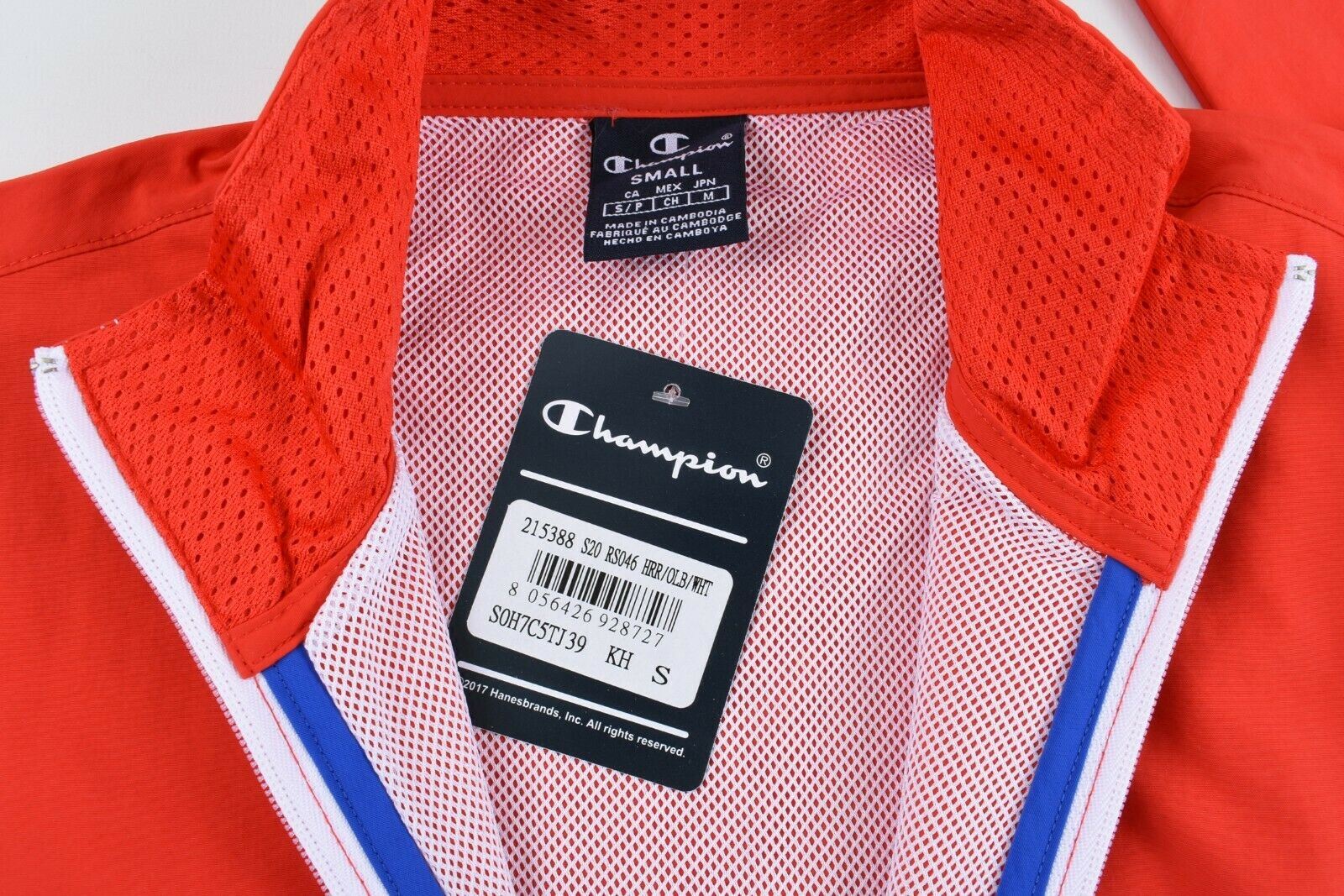 CHAMPION Men's Zipped Colour Block Jacket, Red & Blue, size S