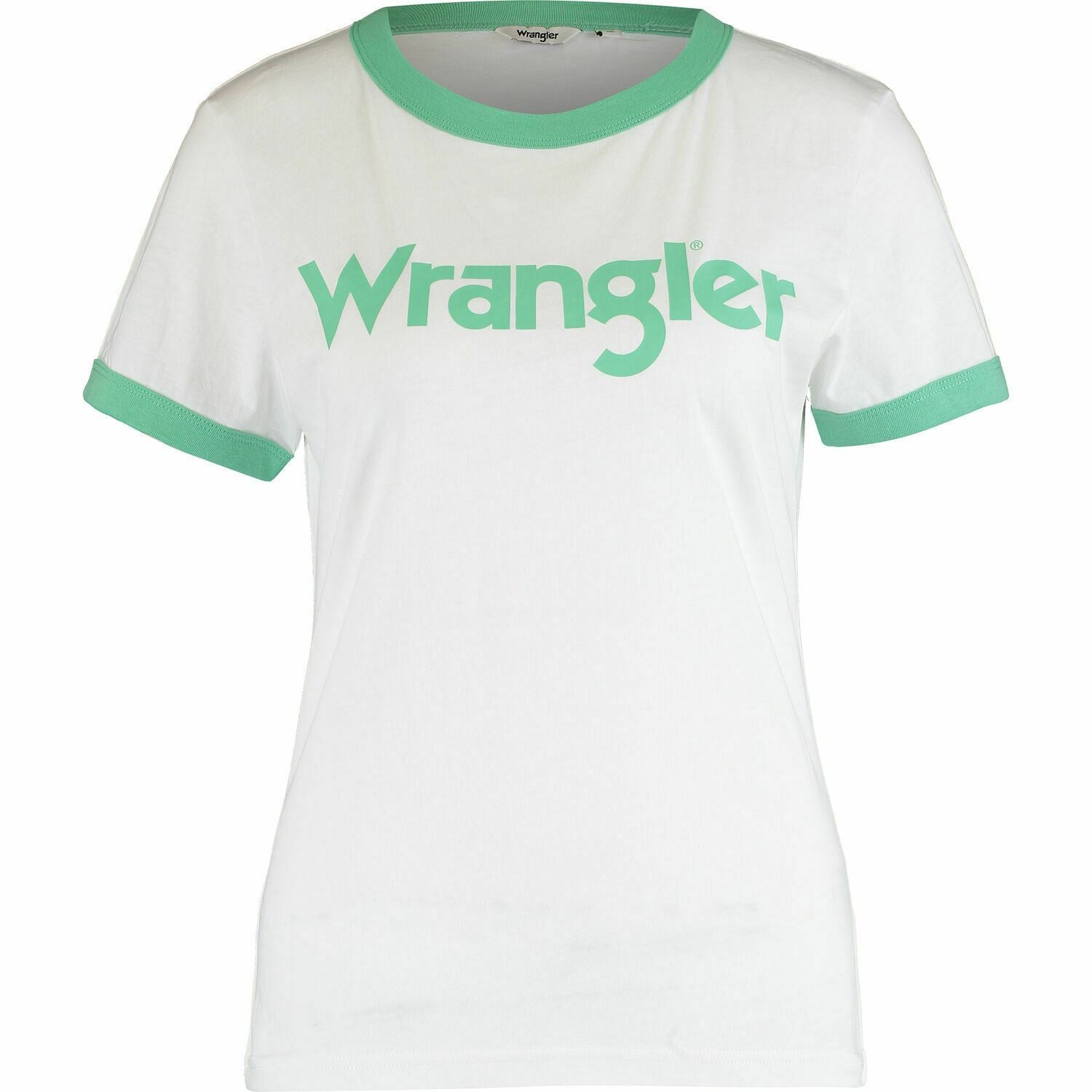 WRANGLER Women's Ringer Ringer T-Shirt Top, Neptune Green, size Medium